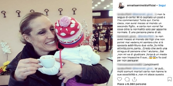 Attacchi contro Annalisa Minetti: “Da cieca non avresti dovuto mettere al mondo un figlio”
