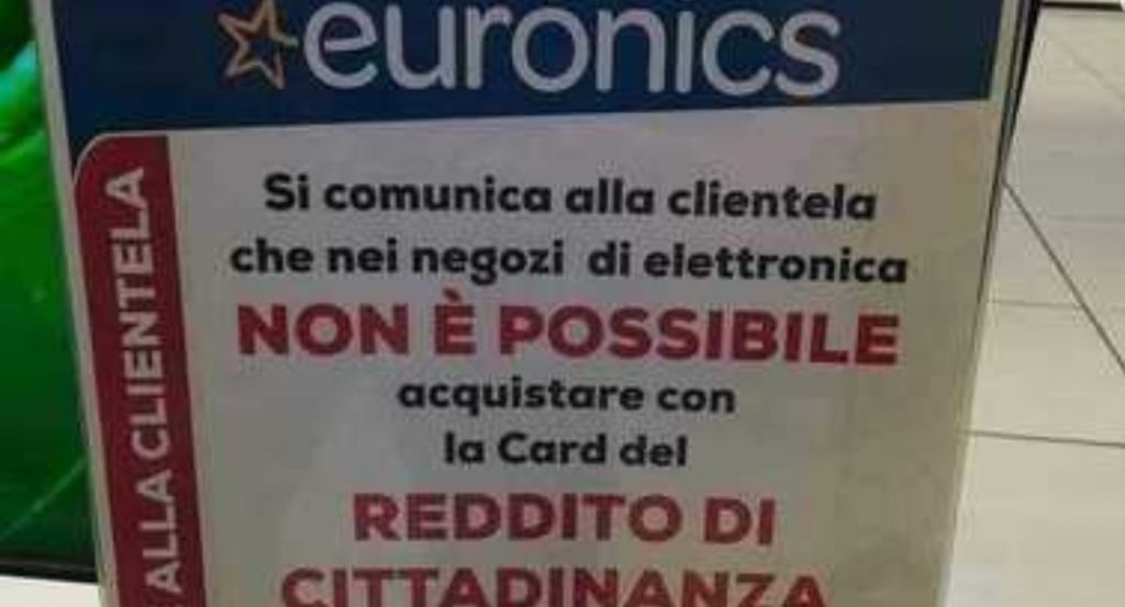 Euronics, vieta l’acquisto con la card del reddito di cittadinanza. (Foto)