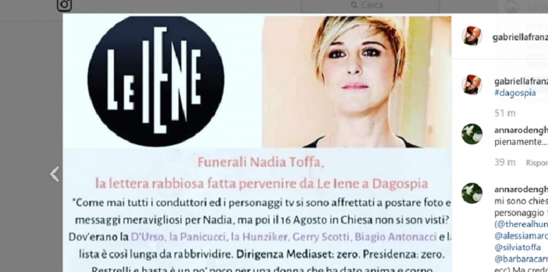 Nadia Toffa, lo sfogo da Le Iene contro Mediaset e i vip della tv: “Al funerale…”